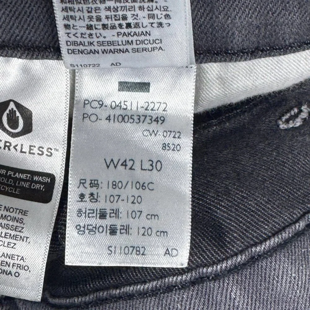 Levi's 511 Straight-Leg Jeans Mens Gray Denim Charcoal Wash Outdoor Size W42 L30